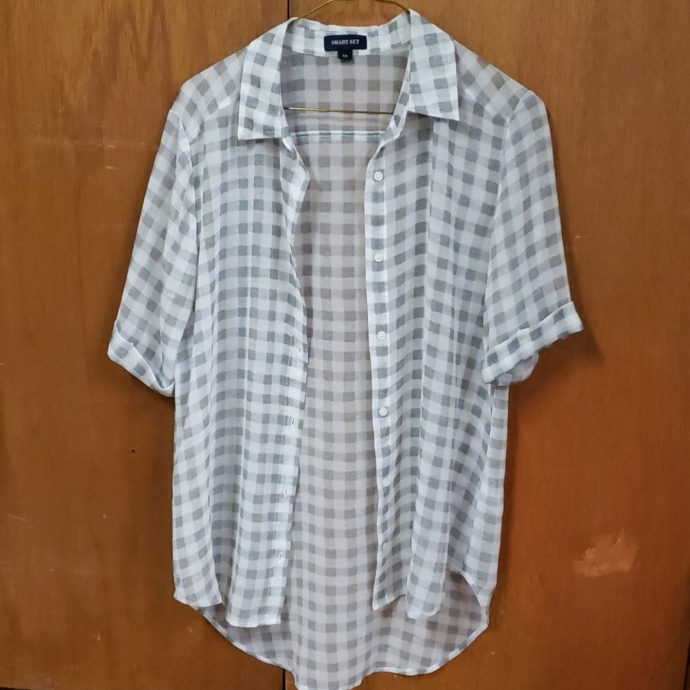 Sheer Checkered Button Down Shirt